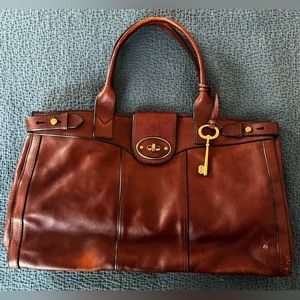 Fossil 1954 Vintage Reissue Brown Leather Weekender Tote XL - Whiskey